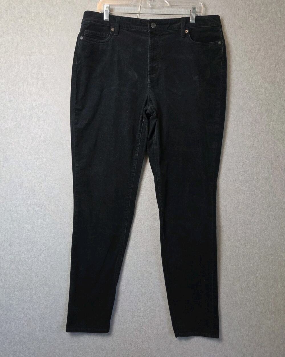 Lands' End Black High Rise Straight Leg Stretchy Corduroy Pants Women's 14